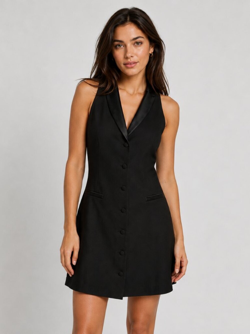 Zara Halter Tuxedo Backless Blazer Dress Black Size Small